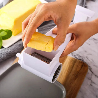 Handbetriebene Drehbare Käsereibe – Edelstahl Trommelreibe mit 3 verschiedenen Reiben für Käse, Schokolade & Nüsse