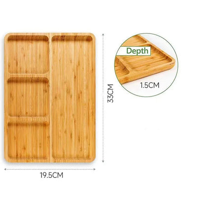 Bambus Serviertablett mit 4 Fächern – Praktische Snack- und Vorspeisenplatte 33 x 19,5 cm