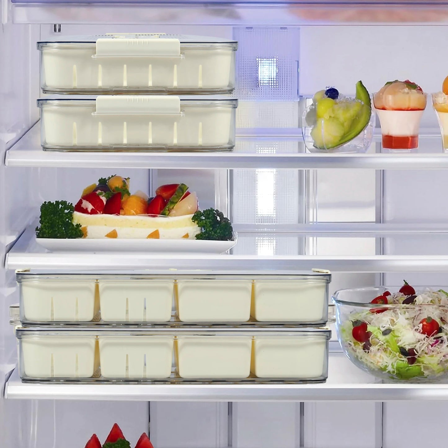 Aufbewahrungsbox mit Deckel – 6-Fach Geteilte Servierschale für Snacks, Obst & Nüsse – Frischhaltebehälter für Kühlschrank