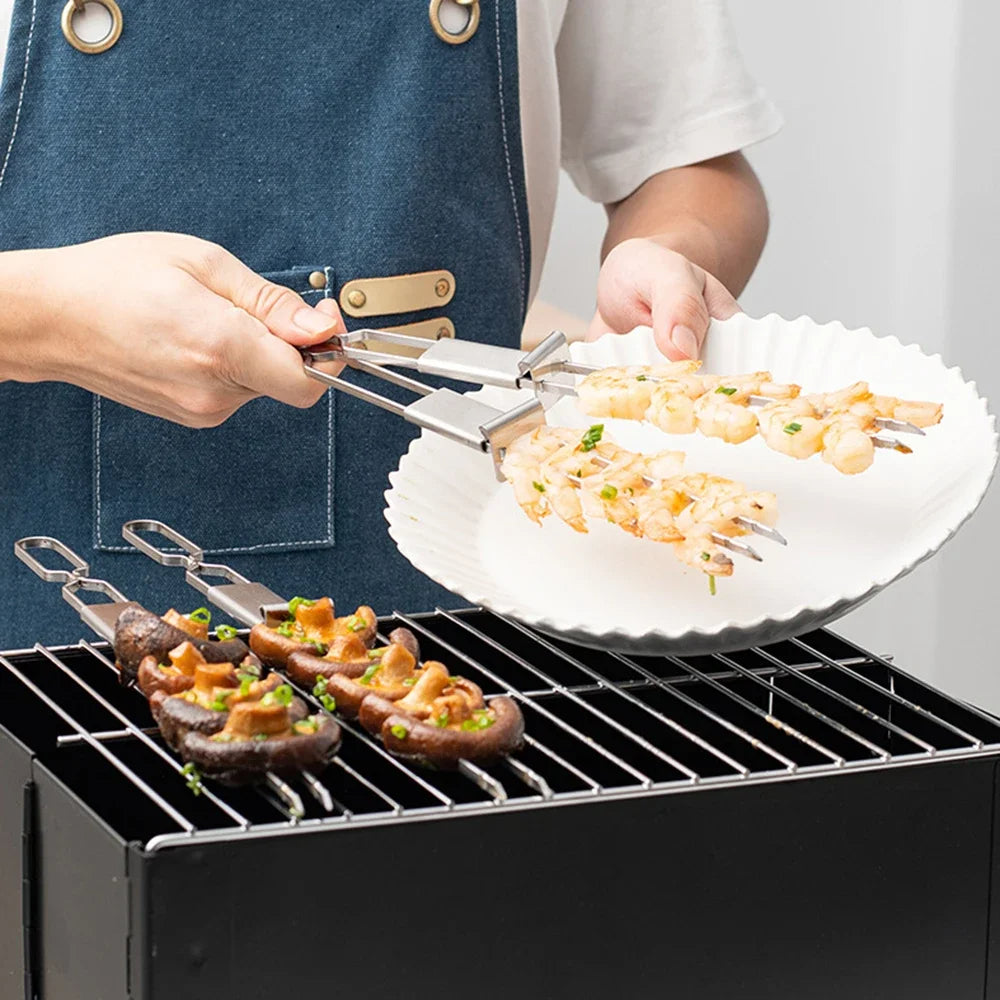 Doppelspieße Edelstahl 5er Set – Mit Schiebemechanismus – 32 cm Grillspieße für BBQ & Grill
