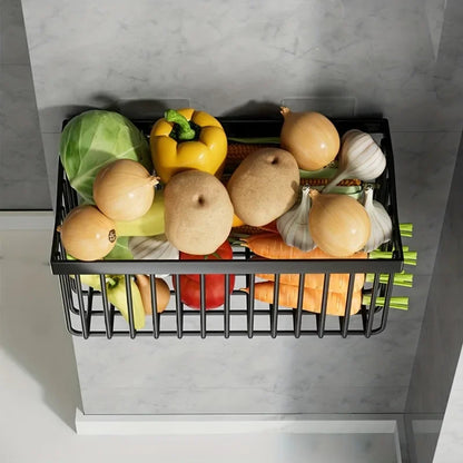Wandmontierter Gemüse- und Obstkorb aus Metall – Küchen Aufbewahrungsregal mit Drainage, 30 x 15,5 cm, ohne Bohren