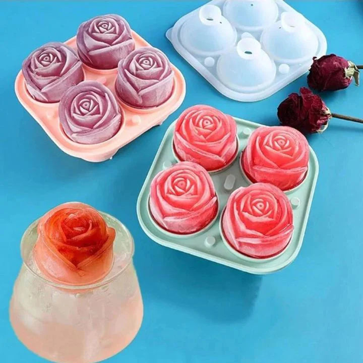3D Rosen Eiswürfelform – Silikonform für elegante Eiswürfel – 4er Set