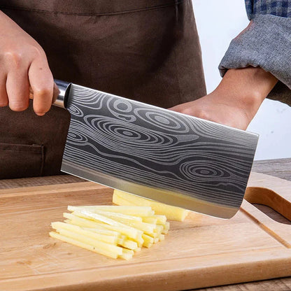 Laser Damascus Muster Küchenmesser, Scharfes, rostfreies Stahl Schneidewerkzeug für Fleisch, Fisch und Gemüse
