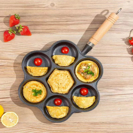 Gusseiserne Eierpfanne mit 5 Mulden – Antihaftbeschichtung, Pfannkuchenpfanne für Frühstück, Spiegeleier, Steaks und Burger