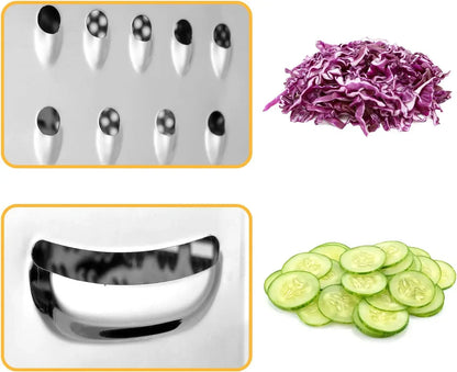 Multifunktionale 6-seitige Edelstahl Reibe - Küchenraspeln, Gemüse-, Käse- und Obstschneider, Handbetrieb
