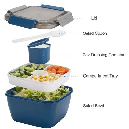 Salatlunchbox mit 3 Fächern und Dressingbehälter – 1 Stück, 37 oz