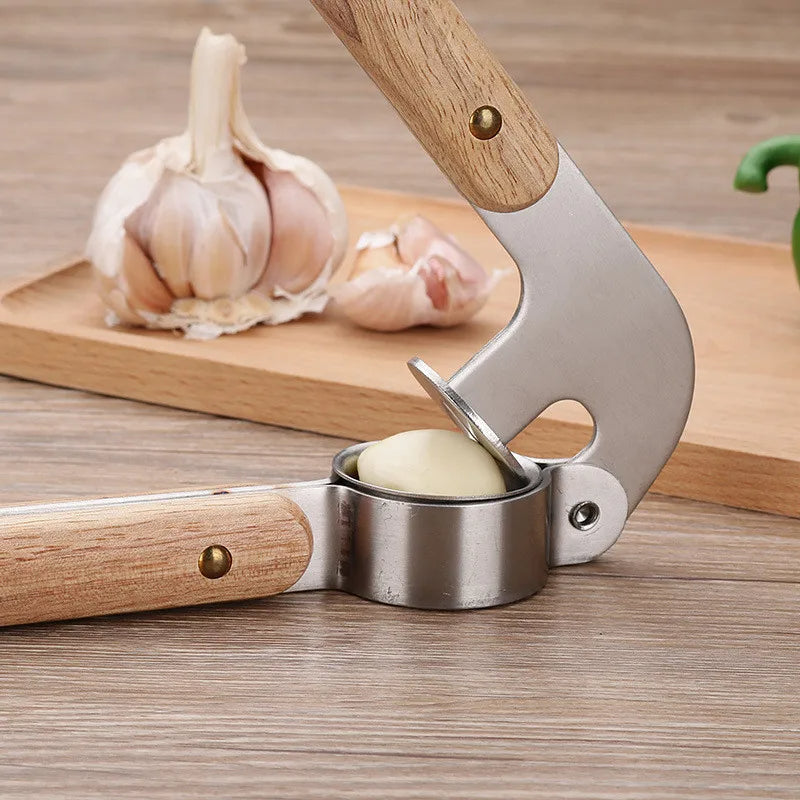 Metall Knoblauchpresse mit Holzgriff – Robuster Edelstahl Crusher für Knoblauch & Ingwer
