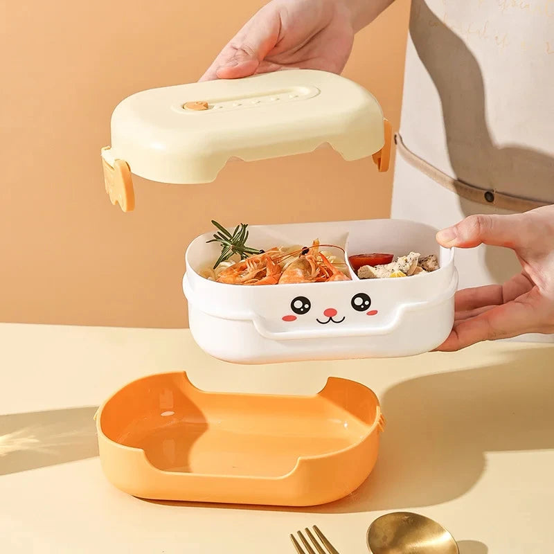 Bento Lunchbox für Kinder, Cartoon Anime, rechteckig, auslaufsicher, tragbar, für Schule, Mikrowellengeeignet, 700ml, Gelb/Orange/Blau