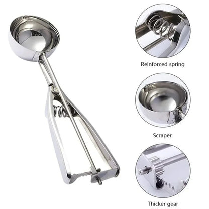 Set aus 3 Eisportionierer Edelstahl, Handgemachte Kugel Digger, Multi-Stil, Ijsblokjesvorm für Zuhause und Restaurant, Spülmaschinenfest