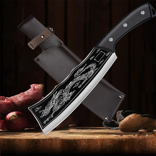 Handgefertigtes Drachenmesser aus 4cr13 Stahl, 3D-Drachen-Gravur, scharfe Klinge, ergonomischer Holzgriff