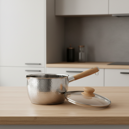 Edelstahl-Milchtopf mit Glasdeckel