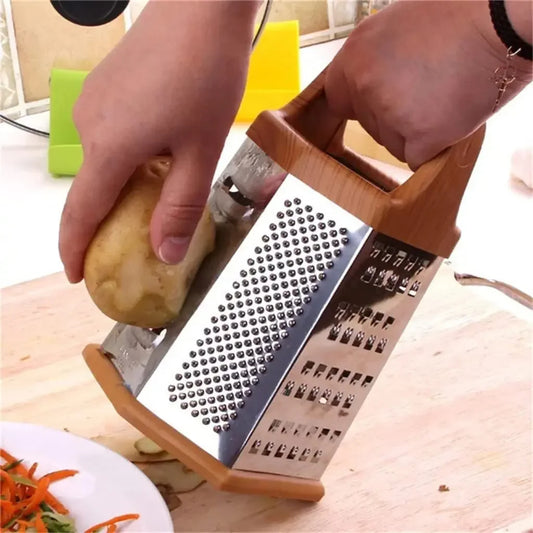 Multifunktionale 6-seitige Edelstahl Reibe - Küchenraspeln, Gemüse-, Käse- und Obstschneider, Handbetrieb