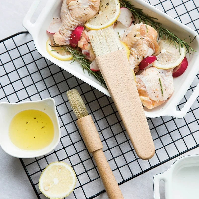 2 Stück Küchen Öl-Bürsten mit Holzgriff – BBQ Grill & Backpinsel, Butter, Honig, Sauce Pinsel für Kochen & Backen, 18cm