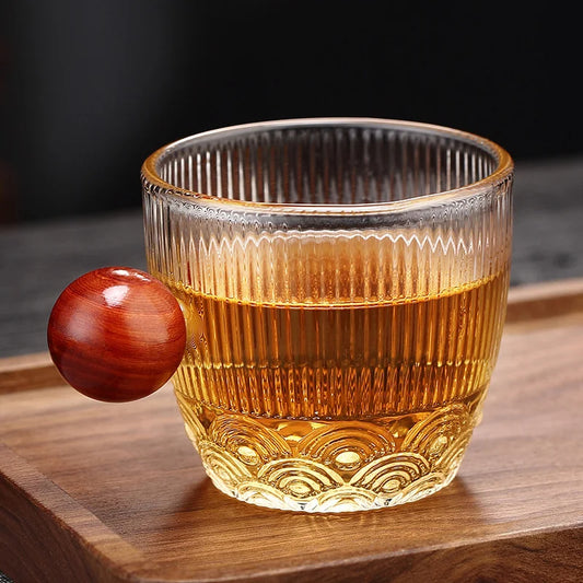 Kaffeegläser mit Holzgriff – 2er Set – Kleine Kapazität 6,5 x 6,5 cm – Borosilikatglas