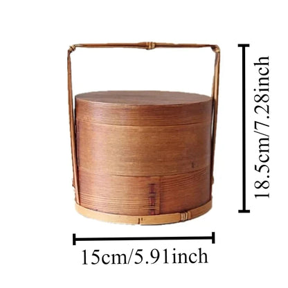 Mehrschichtige Holz-Lunchbox rund 15 x 18,5 cm – Perfekt für Sushi und Snacks