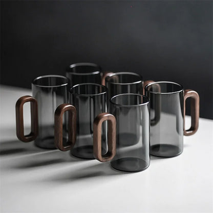 Doppelwandiges Glas 350ml – Hitzebeständig – Mit Walnussholz-Griff – Handgefertigt