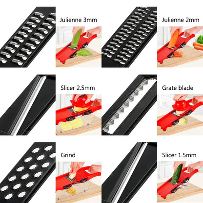 6-in-1 Gemüseschneider mit Schutzhandschuh und Peeler – Edelstahl & Kunststoff