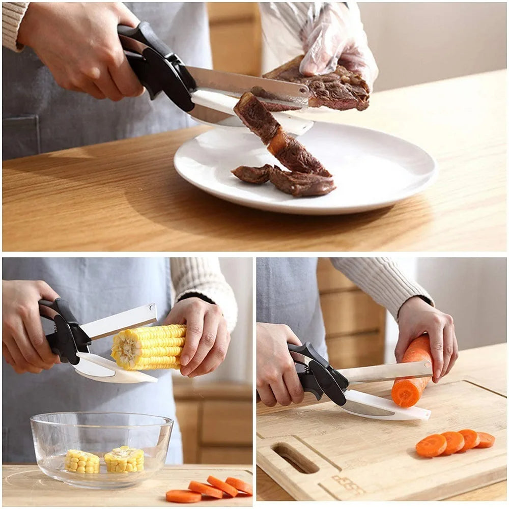 2-in-1 Küchenschere & Messer – Edelstahl Mehrzweckschere für Fleisch, Gemüse & Obst