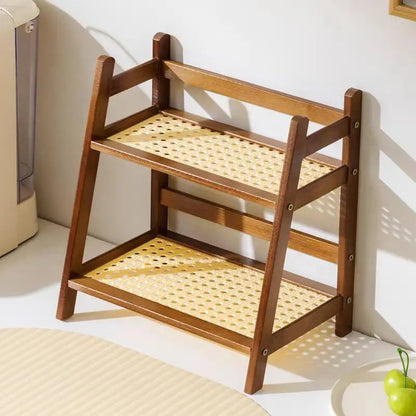 2-stufiges Bambus Aufbewahrungsregal – Küchen Gewürzregal, Kosmetik- und Badorganizer, Dunkles Holz