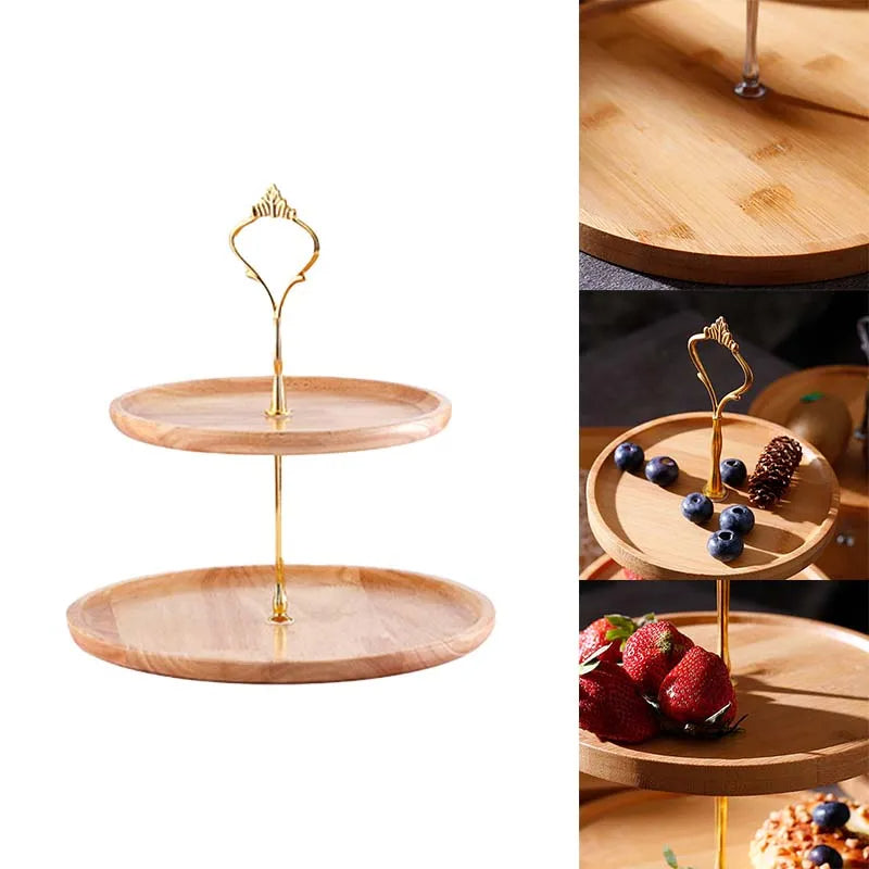 Doppellagige Bambus Kuchenetagere – 2-stufiger Dessertständer für Kuchen, Obst und Süßigkeiten