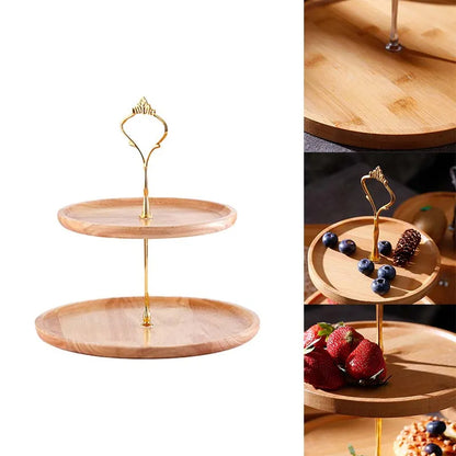 Doppellagige Bambus Kuchenetagere – 2-stufiger Dessertständer für Kuchen, Obst und Süßigkeiten
