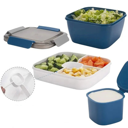 Salatlunchbox mit 3 Fächern und Dressingbehälter – 1 Stück, 37 oz