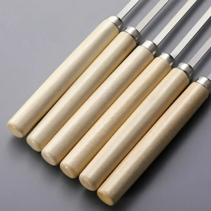 BBQ Spieße – Edelstahl 304 – Breite & Wiederverwendbar – 33,5 cm – Holzgriff