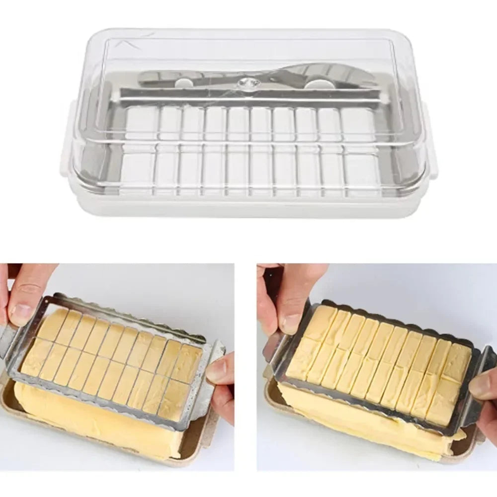 Butterdose mit Deckel und Schneider – 2-in-1 Butterbox, Luftdichte Aufbewahrung, Rechteckige Form