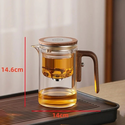 Glas-Teekanne 600 ml – Hitzebeständig & Transparent – Mit Magnetischem Teesieb & Holzgriff