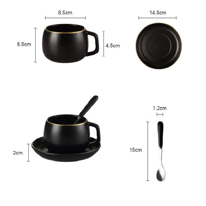 Keramiktasse mit Untertasse – Matt Schwarz, Skandi-Design