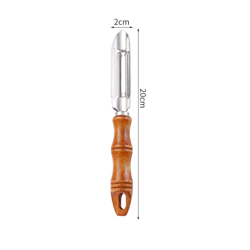 2er Set Edelstahl Dunschäler mit Holzgriff – Multifunktionale Schäl- und Reibe-Werkzeuge für Obst & Gemüse