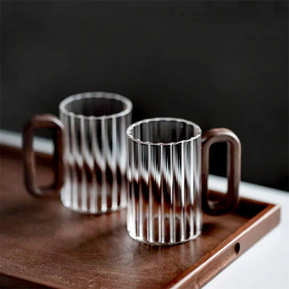 2er Set hitzebeständige Kaffeegläser 350 ml – Borosilikat mit Holzgriff