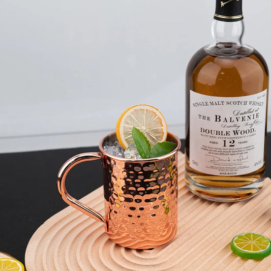 Moskau Mule Becher – Edelstahl 400 ml – Gehämmert & Verkupfert – Cocktail & Bier Tasse