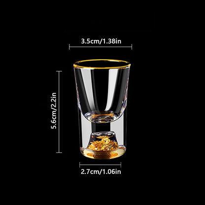 Set aus 6 Kristall Wodkagläsern – Doppelwandig – Goldfolie – 10 ml