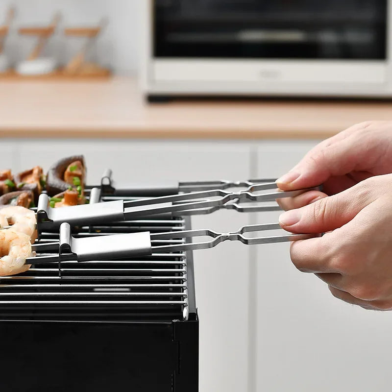 Doppelspieße Edelstahl 5er Set – Mit Schiebemechanismus – 32 cm Grillspieße für BBQ & Grill