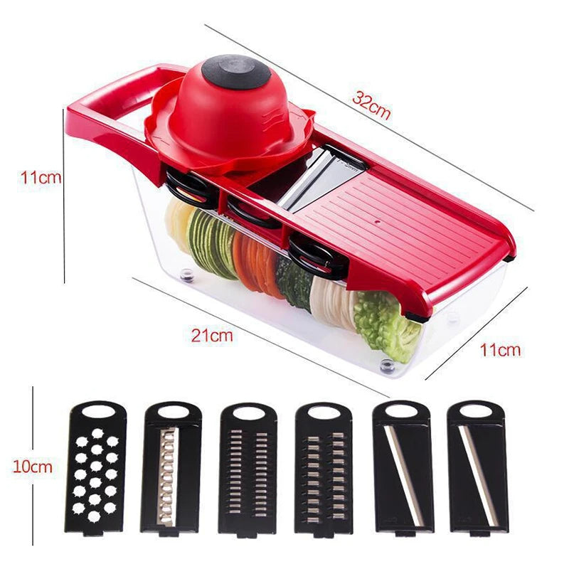6-in-1 Gemüseschneider mit Schutzhandschuh und Peeler – Edelstahl & Kunststoff