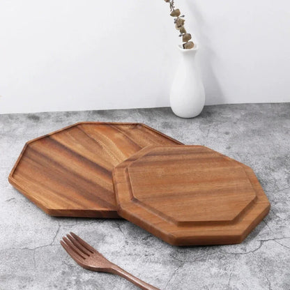 Achteckiges Servierbrett aus Akazienholz – Charcuterie-Platte, Speisetablett, 20/25 cm
