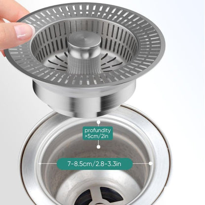 3-in-1 Küchenspülen-Abflusssieb aus Edelstahl – Sieb, Stopfen & Filter für Abflussreinigung