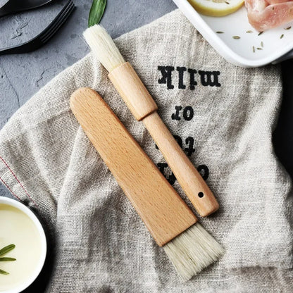 2 Stück Küchen Öl-Bürsten mit Holzgriff – BBQ Grill & Backpinsel, Butter, Honig, Sauce Pinsel für Kochen & Backen, 18cm