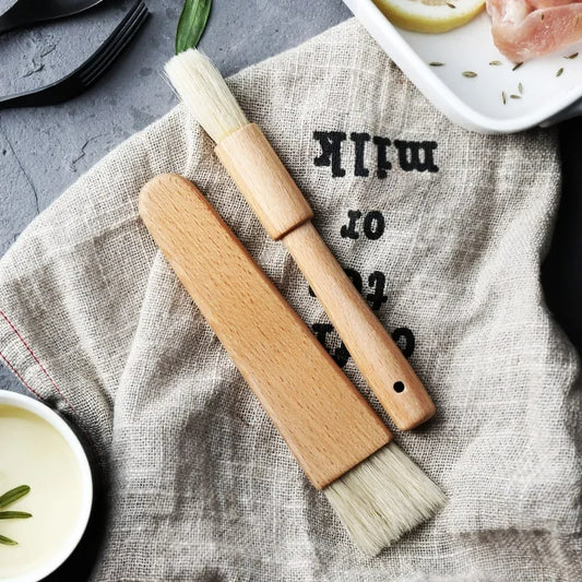 2 Stück Küchen Öl-Bürsten mit Holzgriff – BBQ Grill & Backpinsel, Butter, Honig, Sauce Pinsel für Kochen & Backen, 18cm