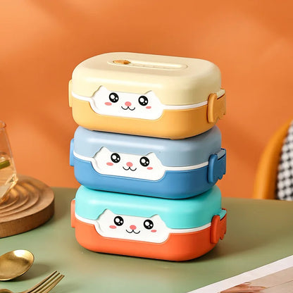 Bento Lunchbox für Kinder, Cartoon Anime, rechteckig, auslaufsicher, tragbar, für Schule, Mikrowellengeeignet, 700ml, Gelb/Orange/Blau