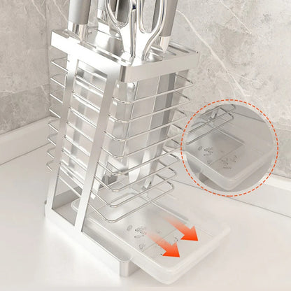 Messenhalter aus 304 Edelstahl für Küche, 7 Fächer Messerstand Organizer, Silber oder Schwarz, 26x16x11,5 cm