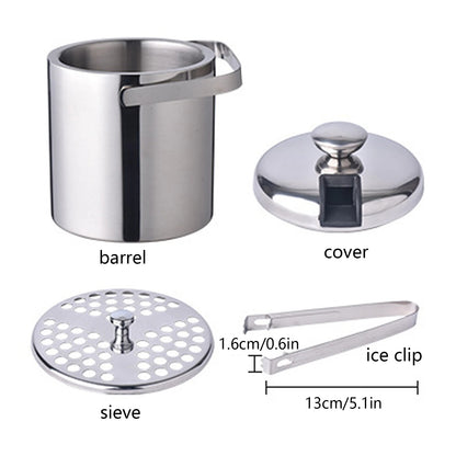 Eiswürfeleimer 1300 ml – Doppelwandiger Edelstahl Eiskübel mit Deckel und Zange, Isolierter Getränkekühler
