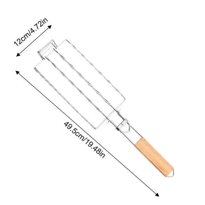 BBQ Grillkorb aus Edelstahl mit Holzgriff – 49,5 × 12 cm