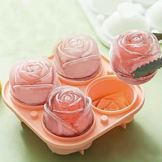 3D Rosen Eiswürfelform – Silikonform für elegante Eiswürfel – 4er Set