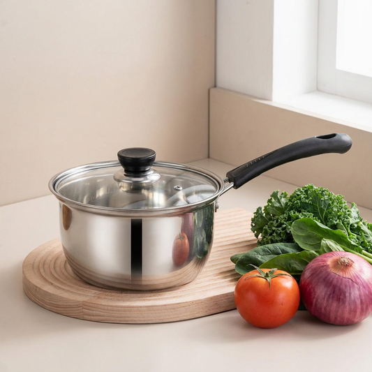 Kochtopf aus Edelstahl mit Glasdeckel