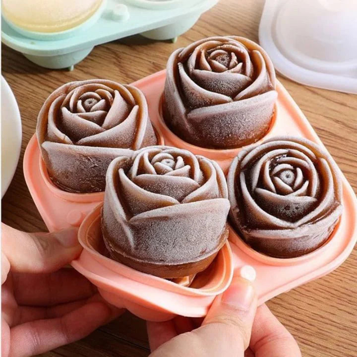 3D Rosen Eiswürfelform – Silikonform für elegante Eiswürfel – 4er Set