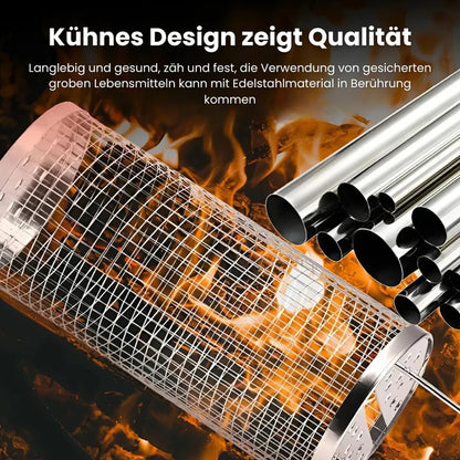 Tragbarer rollender Grillkorb aus Edelstahl – Kompakter BBQ-Korb für Camping und Garten, rostfrei, leicht zu reinigen