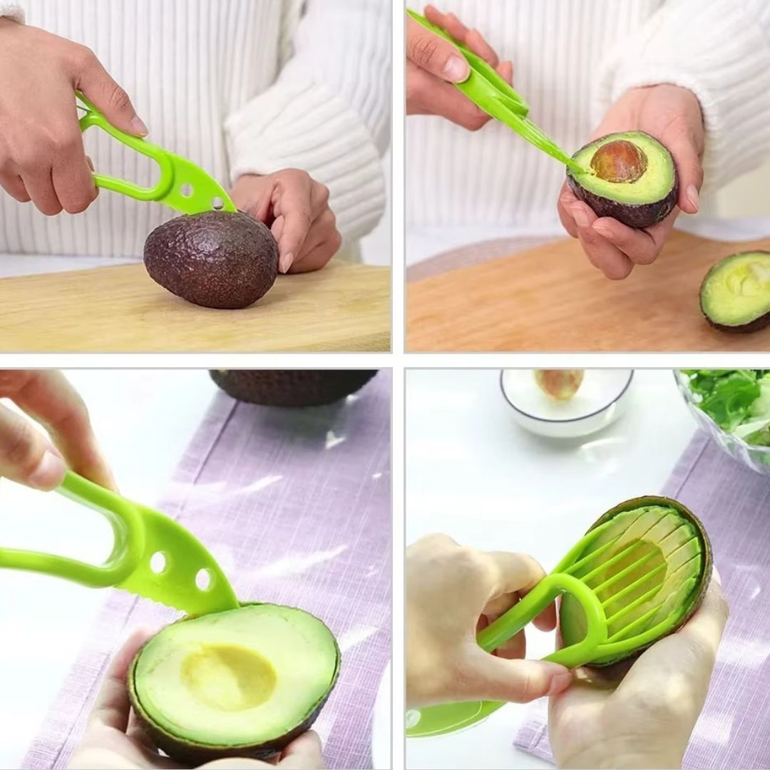 3-in-1 Avocadoschneider – Praktisches Küchenutensil für Schälen, Entkernen und Schneiden