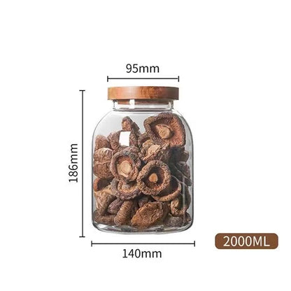 Große Kapazität Glas Aufbewahrungsbehälter mit Holzdeckel, 1200/2000/3000 ml, luftdicht, ideal für Kaffee, Tee und Vorräte